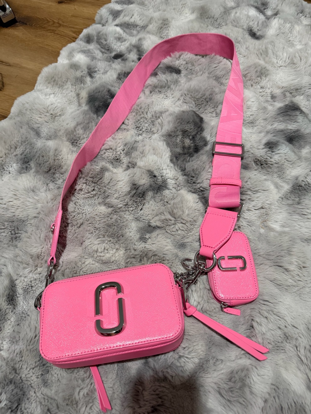 Marc Jacobs Bright Pink Leather Crossbody with Matching Mini Pouch